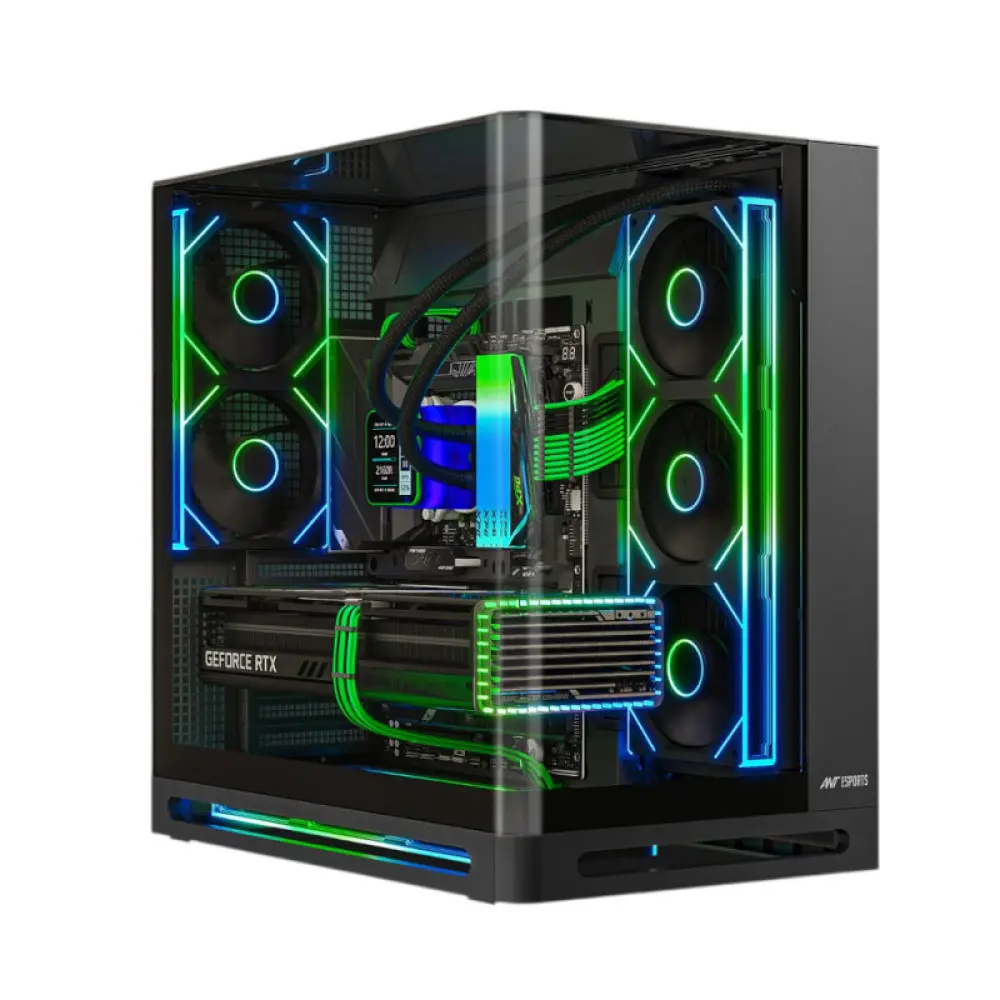 Ant Esports Crystal Arc Pro ATX/M-ATX/ITX Gaming Cabinet Black 5X120mm Fans