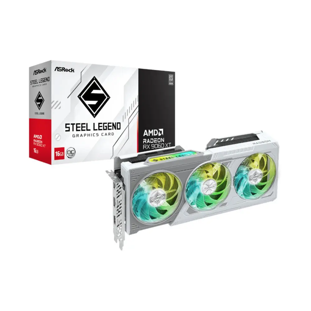 ASRock AMD Radeon RX 9060 XT Steel Legend OC 16GB GDDR6 Graphics Card (RX9060XT-SL-16GO)